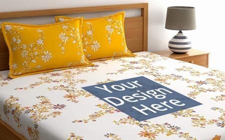 Yellow Floral Double Bedsheet with 2 Pillow Covers