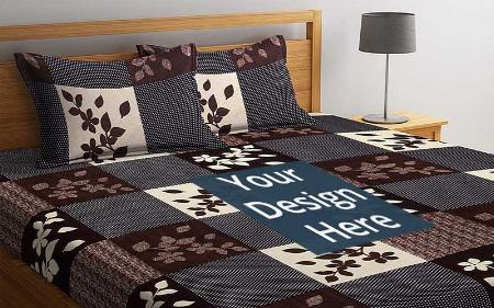 Brown Customized Microfibre Double Bedsheet with 2 King Size Pillow Covers
