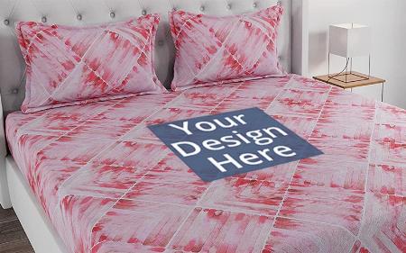 Pink Customized King Size Bedsheet with 2 Pillow Covers
