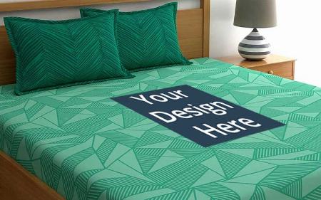 Geometric Green Customized Double Bedsheet with 2 pillow covers