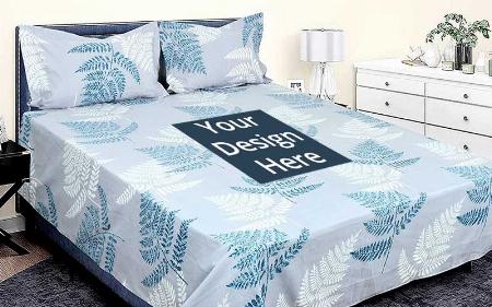 Leaf Designed Customized Double Bed Sheet with 2 Pillow Covers