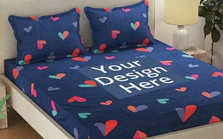Heart Shape Customized Pure Cotton Double Bedsheet with 2 Pillow Covers