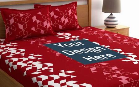Red Customized King Size Bedsheet with 2 Pillow Covers (Size 9ft x 9ft)