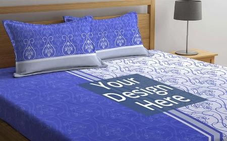 Coral Blue Customized Bombay Dyeing Double Bed Sheet with Two Pillow Covers