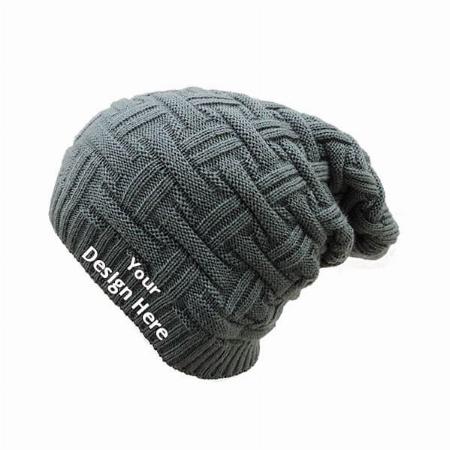 Grey Customized Knitted Slouchy Unisex Beanie Cap
