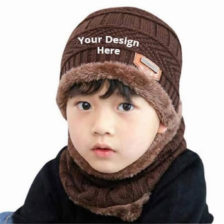 Brown Customized Warm Cap &amp; Neck Scarf for Kids (&gt;12 Years)