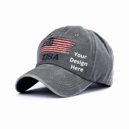 Grey Customized Unisex Baseball Cap USA Flag Embroidered
