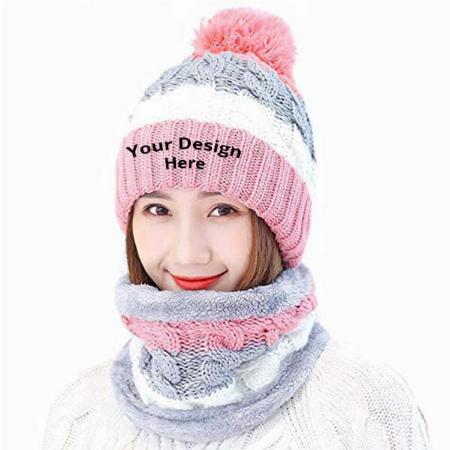 Multicolour Customized Warm Woolen Beanie Cap + Neck Muffler