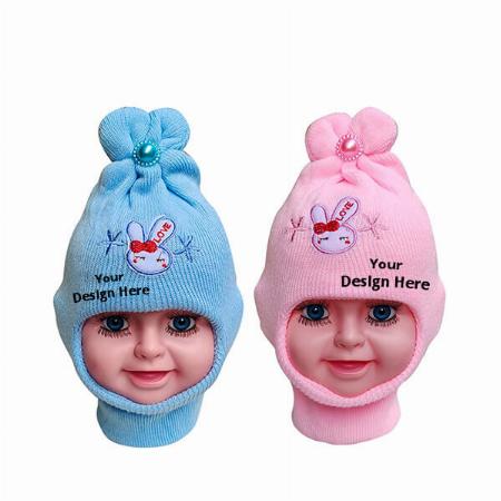 Blue-Pink Customized Monkey Cap for Infants (0-6 Months)