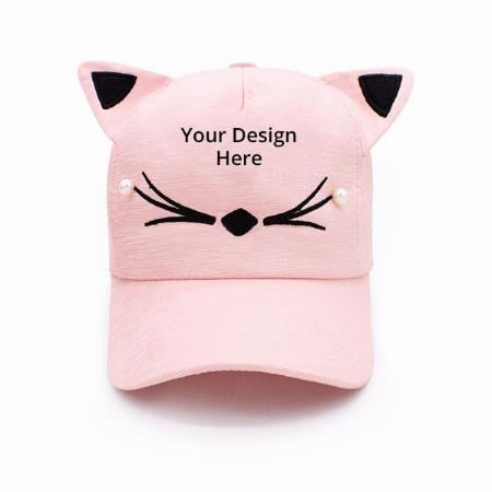 Pink Customized Cat Cartoon Character Printed Little Cap for Kids, Baby Girls &amp; Boys 4 to 5 Years