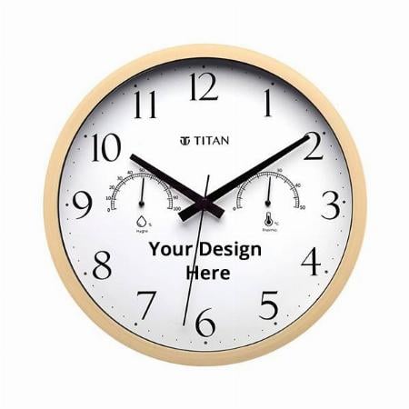 White Customized Titan Contemporary Wooden Finish Wall Clock with Thermometer &amp; Hygrometer