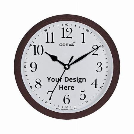 White with Brown Panel Customized Plastic Round Shape Simple Small Wall Clock
