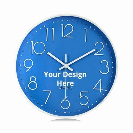 Sky Blue Customized Wall Clock 12" Silent Quartz Decorative Latest Wall Clock Non-Ticking Classic Clock Battery Operated Round Easy To Read