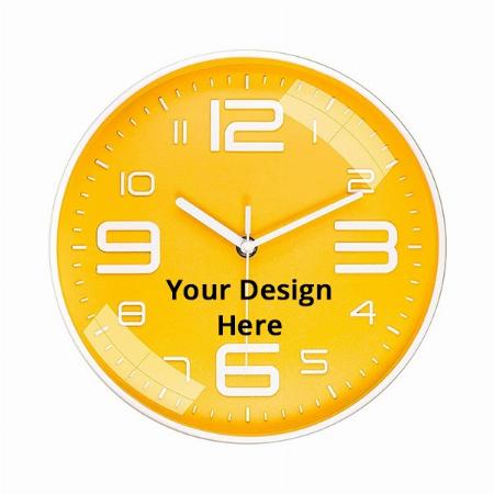 Yellow Customized Wall Clock 12" Silent Quartz Decorative Wall Clock