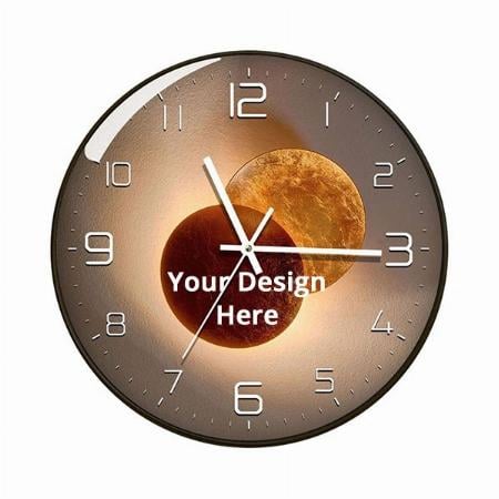 Brown Customized Wall Clock 12" Silent Quartz Decorative Wall Clock Non-Ticking Classic Digital Clock Battery Operated Round Easy to Read