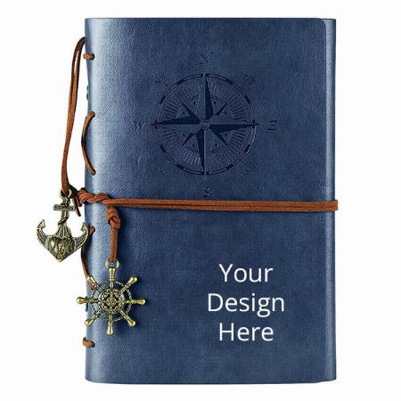 Deep Blue Customized Refillable Journey Diary, Premium PU Leather Classic Embossed Travel Journal Notebook with Blank Pages and Retro Pendants
