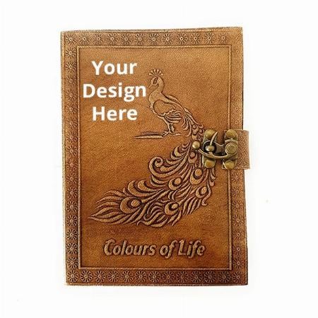 Vintage Gold Customized Handmade Engraved Peacock Genuine Leather Journal