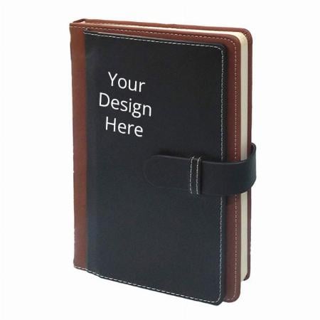 Brown Black Customized Hard Bound Notebook Diary with Elastic Lock PU Leather Pages 200 Daily Planner Notebook Diary (A5 or 5.8" * 8.3")