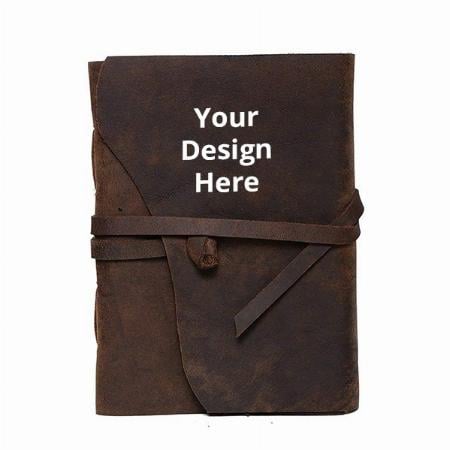Brown Customized Handcrafted Jute Leather Cover Writing Diary Notebook, Unruled Smooth White Paper Sheet (5x7 Inch)