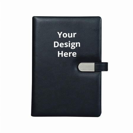 Black Customized A5 Size Hardbound Notebook Diary with Magnet Flap and 16GB USB Pendrive (192 Pages , 80 GSM Natural Shade Paper)