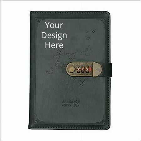 Green Customized 230 Pages Diary Notebook with Number Combination Lock &amp; PU Leather Cover (22x15 cm)
