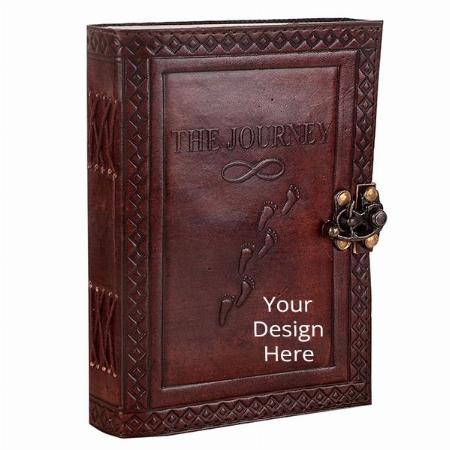 Brown Customized Diary With Unique Brass Lock Attractive and Antique Handmade Personal Leather (7 x 5 Inch)