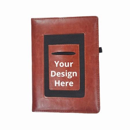 Brown Customized Hard Bound Diary with PU Leather (A5, 5.8" x 8.3", 200 Ruled Pages)