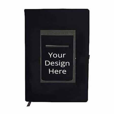 Black Grey Customized Notebook Diary, PU Leather with Pocket (Pages 200, A5 or 5.8 * 8.3 inches)