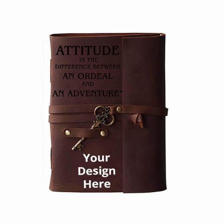 Dark Brown Customized Leather Handmade Diary, with Antique Key Lock (7"x5")