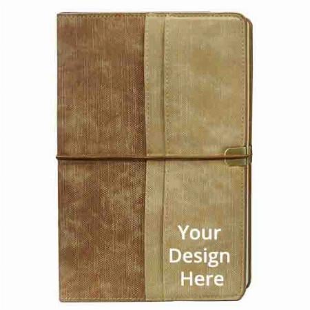 Light Brown Customized Wooden Pattern Hard Bound Notebook Diary with Elastic Lock (A5 , 5.8" x 8.3", Pages 200)