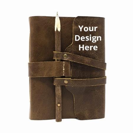 Brown Customized Finished Leather Journal with Pen, Best Gift for Art Sketchbook, Travel Diary (7x5x2 Inches)