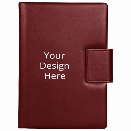 Maroon Customized A5 Size-Hard Bound Notebook with a Magnetic Overlap- Padded PU Soft Leather Cover Material