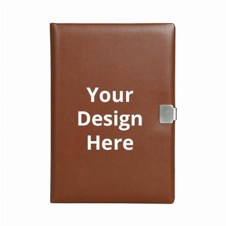 Tan Customized A5 Size Hard Bound Notebook with a Sliding Lock Mechanism (Padded PU Soft Leather Cover)