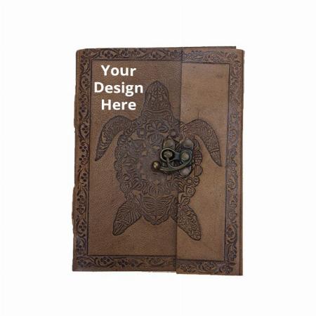 Tortoise Design Customized Leather Journal Notebook Travel Writing Diary, Vintage Sketch Book (Cotton Paper, 7x5 Inch)