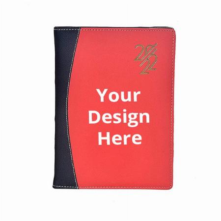 Red, Black Customized 2022 Executive Style Superior Leather Diary (Full Page of Sunday, 25 cm x 18 cm x 2.5 cm, 365 Pages, 80 GSM)