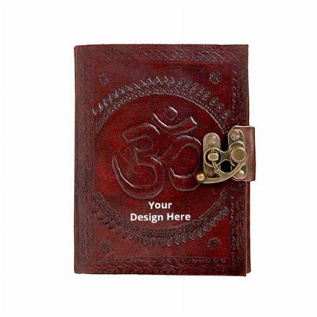 Red Customized Unique Handmade Om Embossed Travel Leather Diary (7'' x 5'', 100 Pages)