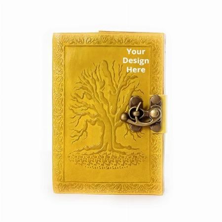 Mustard Customized Leather Journal Pocket Size Diary with Brass Lock (Unlined, 240 Pages Both Side Count, 5'' x 3.5'')