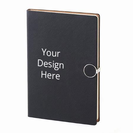 Rich Black Customized A-5 PU Leather Notebook Journal Diary with Sliding Metal Clasp Closure