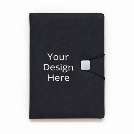 Black Customized A-5 PU Leather Journal with Metal Accessorised Elastic Band Closure