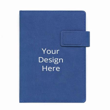 Blue Customized Leather A-5 Office Notebook Journal with Smart Magnetic Flap Closure