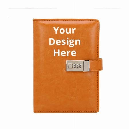 Brown Customized Diary with Lock Password, PU Leather (A5 Size Diary,192 Ruled Pages)