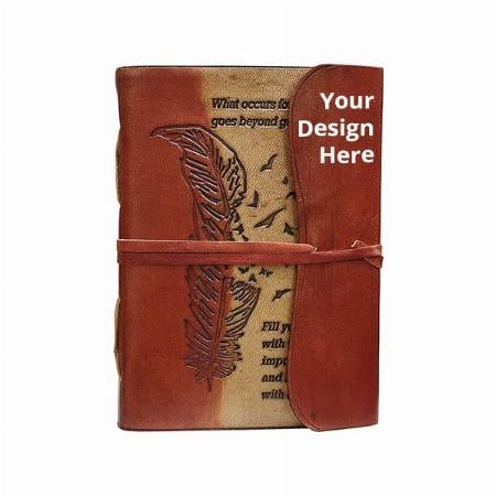 Leaf Embossed Customized Leather Journal Feather Notebook Travel Writing Diary (7"x5", 100 Pages)