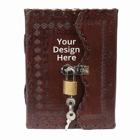 Brown Customized Antique Leather Journal with Lock &amp; Key 100 Unruled Handmade Pages