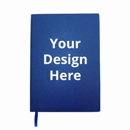 Colorburst Blue Customized A5 Leather Notebook, Semi Hard Bound, Undated Lined Pages, Colorful Edges, 2 Satin Tape Bookmark