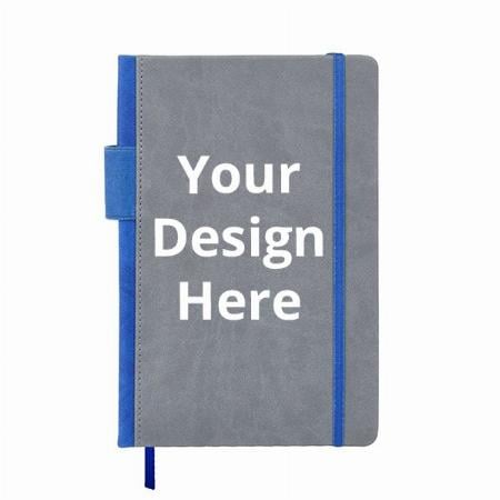 Blue Grey Customized PU Leather Hard Bound A5 2022 Executive Diary with Elastic Closure and Pen Holder (192 Ruled pages, 80 GSM)