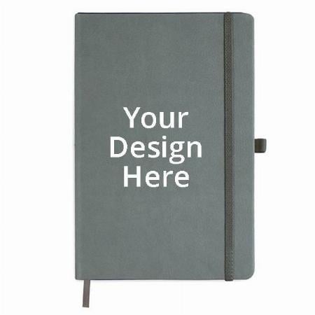 Grey Customized PU Leather Hardbound A5 Executive Diary With Pen Loop, Elastic Closure And Bookmark For Office And Personal Use, 192 Ruled Pages