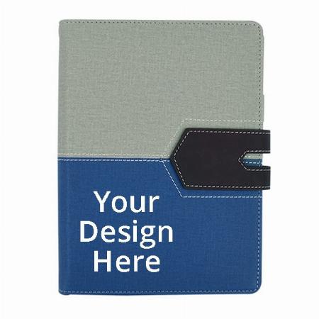 Grey Blue Customized PU Leather A5 Hard Bound Executive 2022 Diary With Card Holder And Magnetic Flip Lock I Ring Binder I 200 Ruled Pages