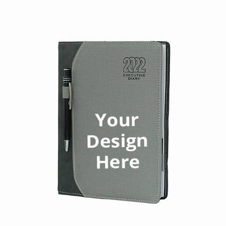 Silver Customized 2022 Edition, Elegant &amp; Sleek Executive Thermal Cover Diary with Pen Holder