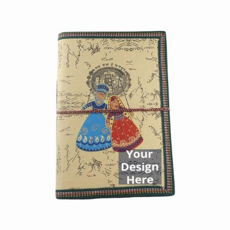 Beige Customized Puppet Printed Handmade Leather Journal Notebook Diary with Thread Lock (7" x 10")