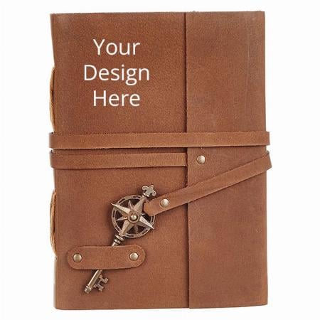 Light Brown Customized Leather Bound Diary with Vintage Key for Sketching, Scrapbooking